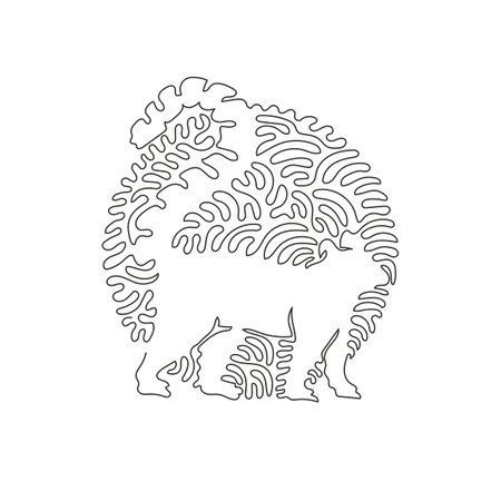 Single one curly line drawing of cute lemur abstract art in circle. Continuous line draw graphic design vector illustration of frisky animal for icon, symbol, company logo, and pet lover clubのイラスト素材