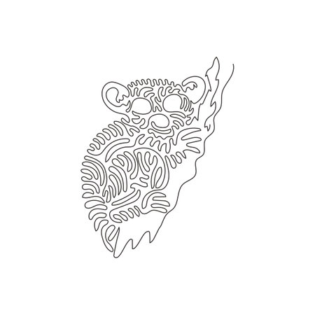 Continuous curve one line drawing of tarsier fur is silky curve abstract art. Single line editable stroke vector illustration of small primates long tail for logo, wall decor and poster print decorのイラスト素材
