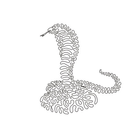 Single curly one line drawing of cute cobra abstract art. Continuous line draw graphic design vector illustration of friendly domestic animal for icon, symbol, company logo, poster wall decorのイラスト素材