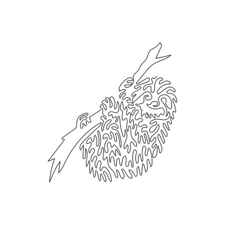 Continuous curve one line drawing of sloth tree dwelling mammal curve abstract art. Single line editable stroke vector illustration of friendly animal for logo, wall decor, poster printのイラスト素材