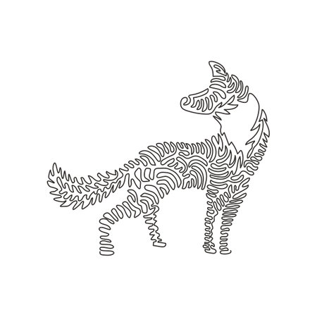 Continuous curve one line drawing of standing fox abstract art in circle. Single line editable stroke vector illustration of friendly domestic animal for logo, wall decor and poster print decorationのイラスト素材