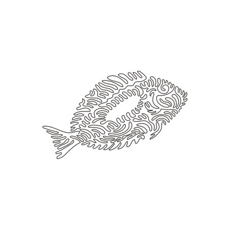 Single one curly line drawing of exotic fish abstract art. Continuous line draw graphic design vector illustration of fish is known to be quite agile for icon, symbol, company logo, and pet lover clubのイラスト素材