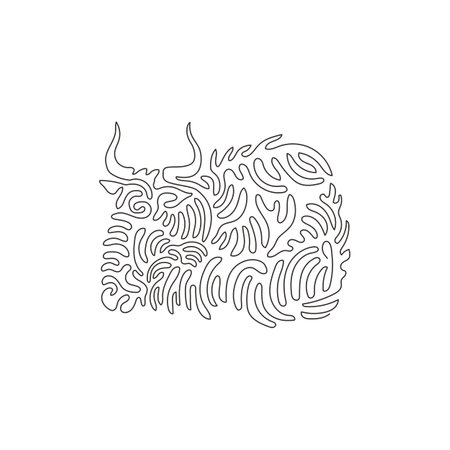 Continuous curve one line drawing of energetic wildebeest curve abstract art. Single line editable stroke vector illustration of wildebeest elegant horn for logo, wall decor and poster print decorのイラスト素材
