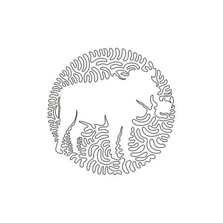 Single curly one line drawing of scary warthog abstract art. Continuous line draw graphic design vector illustration of massive tusks facing forward for icon, symbol, company logo, poster wall decorのイラスト素材