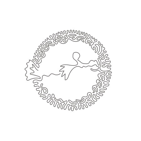 Single curly one line drawing of funny puffer fish abstract art. Continuous line draw graphic design vector illustration of thorns which cover fish body for icon, symbol, logo, poster wall decorのイラスト素材