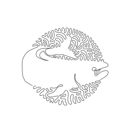 Single curly one line drawing of exotic salmon abstract art. Continuous line draw graphic design vector illustration of the best fish in the sea for icon, symbol, company logo, poster wall decorのイラスト素材
