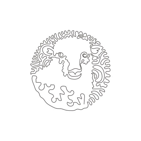Single swirl continuous line drawing of cute sheep abstract art. Continuous line draw graphic design vector illustration style of friendly domestic animal for icon, sign, minimalism modern wall decorのイラスト素材