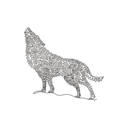 Single swirl continuous line drawing of wild wolf abstract art. Continuous line draw graphic design vector illustration style of wild animal for icon, sign, minimalism modern wall decorのイラスト素材