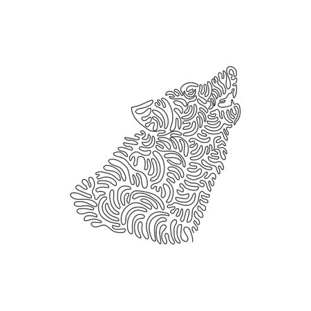 Continuous curve one line drawing of standing wolf abstract art in circle. Single line editable stroke vector illustration of wild animal for logo, wall decor and poster print decorationのイラスト素材