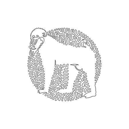 Continuous one curve line drawing of funny mandrill abstract art in circle. Single line editable stroke vector illustration of exotic colorful face for logo, wall decor and poster print decorationのイラスト素材