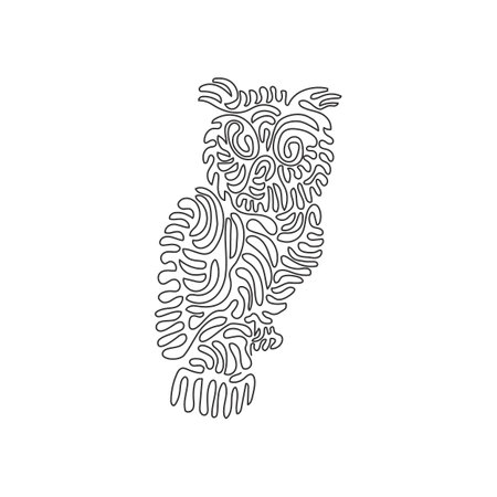 Single one line drawing of cute owl sedentary abstract art. Continuous line draw graphic design vector illustration of owls have forward-facing eyes for icon, symbol, company logo, poster wall decorのイラスト素材