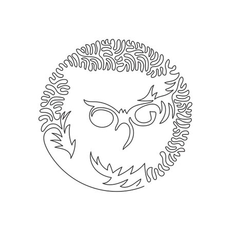 Continuous one curve line drawing of beautiful owl abstract art in circle. Single line editable stroke vector illustration, carnivorous birds of prey for logo, wall decor and poster print decorationのイラスト素材