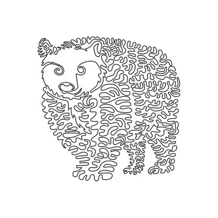 Continuous curve one line drawing of scary walking bear curve abstract art. Single line editable stroke vector illustration of magnificent mammals for logo, wall decor and poster print decorationのイラスト素材