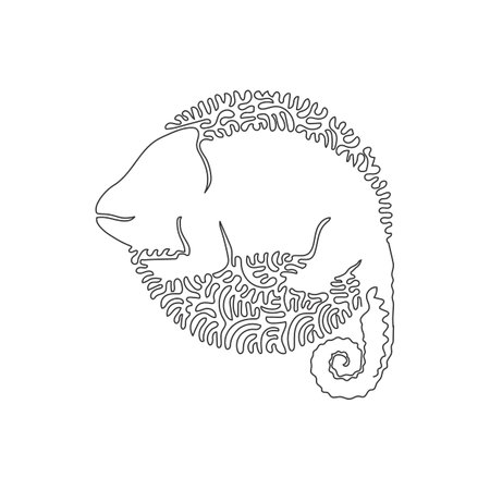 Single one curly line drawing of cute chameleon abstract art. Continuous line draw graphic design vector illustration of friendly exotic pets for icon, symbol, company logo, and pet lover clubのイラスト素材
