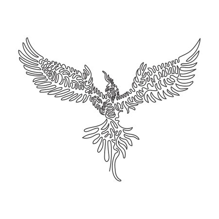 Continuous curve one line drawing of supernatural bird curve abstract art. Single line editable stroke vector illustration of phoenix mythical bird for logo, wall decor and poster print decorationのイラスト素材