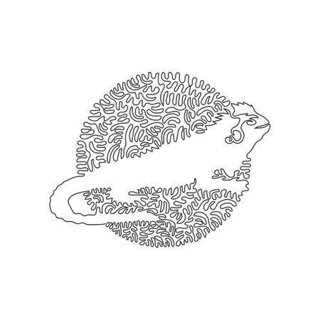 Continuous curve one line drawing of cute iguana abstract art in circle. Single line editable stroke vector illustration of omnivorous reptile for logo, wall decor and poster print decorationのイラスト素材