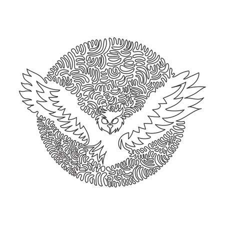 Continuous curve one line drawing of owl deadly talons abstract art in circle. Single line editable stroke vector illustration of owls are fascinating and unique for logo, wall decor and poster printのイラスト素材