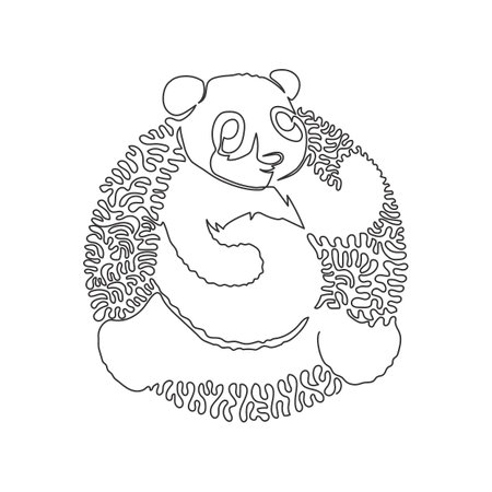 Single one curly line drawing of cute panda bear abstract art. Continuous line draw graphic design vector illustration of omnivore mammals for icon, symbol, company logo, and print wall decorのイラスト素材