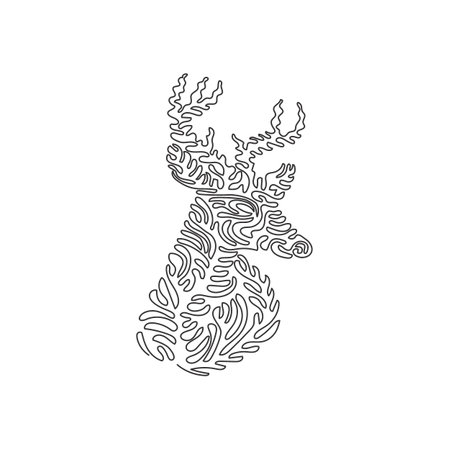 Single curly one line drawing of cute deer abstract art. Continuous line draw graphic design vector illustration of impressive antlers for icon, symbol, company logo, poster wall decorのイラスト素材