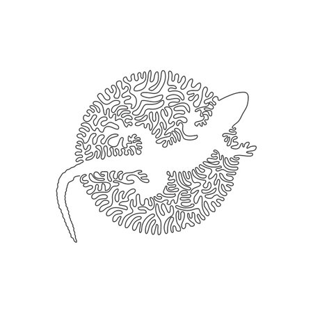 Continuous one curve line drawing of exotic reptiles abstract art in circle. Single line editable stroke vector illustration of lizard sticks out its tongue for logo, icon, syimbol, poster wall decorのイラスト素材