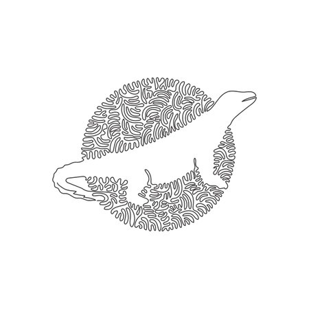 Single swirl continuous line drawing of predatory reptile abstract art. Continuous line draw graphic design vector illustration style of large komodo dragon for icon, minimalism modern wall decorのイラスト素材