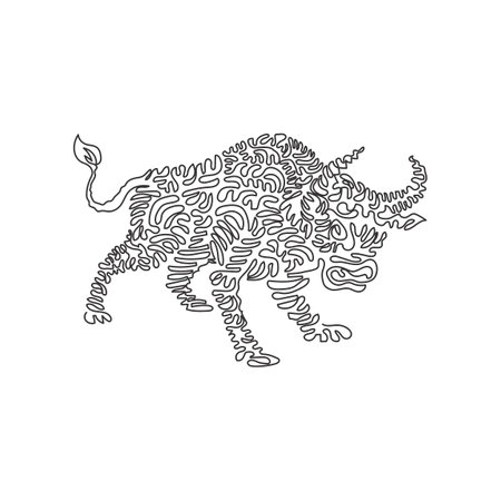 Single one line drawing of horns bulls abstract art. Continuous line draw graphic design vector illustration of aggressive bulls for icon, symbol, company logo, poster wall decorのイラスト素材