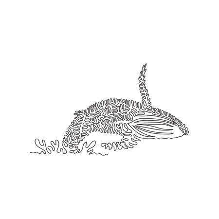 Single swirl continuous line drawing of  enormous whale abstract art. Continuous line draw graphic design vector illustration style of aquatic mammals for icon, sign, minimalism modern wall decorのイラスト素材
