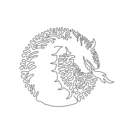 Continuous curve one line drawing of dragon that spits fire, curve abstract art. Single line editable stroke vector illustration of powerful, mythical dragon for logo, syombol, sign, wall decorのイラスト素材
