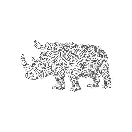 Single swirl continuous line drawing of powerful rhinoceros abstract art. Continuous line draw graphic design vector illustration style of strong body with big head rhinos for icon,  boho wall artのイラスト素材