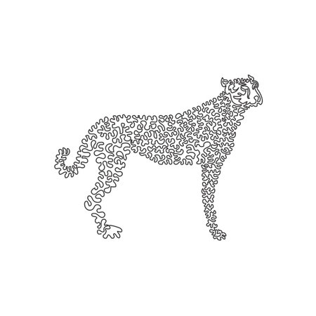 Continuous curve one line drawing of a cheetah is the fastest runner on land. Single line editable stroke vector illustration of a predatory cheetah for logo, symbol, wall decorのイラスト素材
