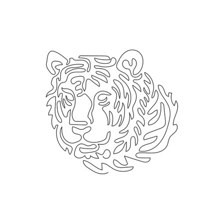 Single one curly line drawing of scary tiger face abstract art. Continuous line drawing graphic design vector illustration of carnivore tiger for icon, symbol, logoのイラスト素材
