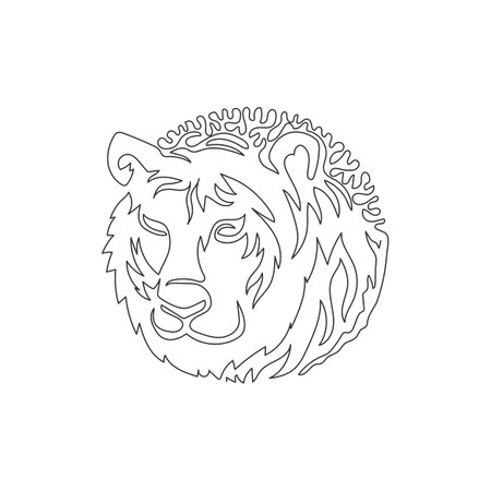 Continuous curve one line drawing of a gruesome tiger abstract art. Single line editable stroke vector illustration of a tiger waiting for prey for logo, wall decorのイラスト素材