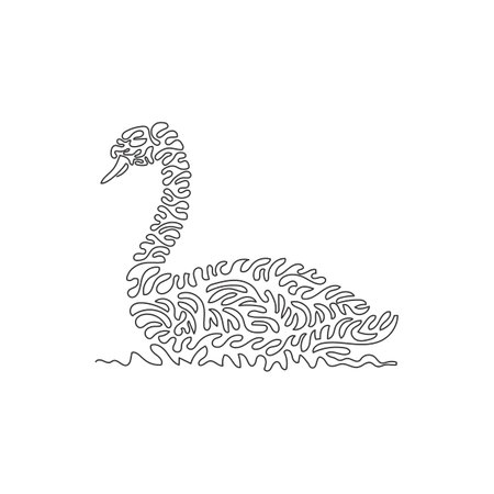 Single one line drawing abstract of cute swan swimming. Continuous line drawing graphic design vector illustration of an adorable swan for icon, symbol, logo, boho posterのイラスト素材