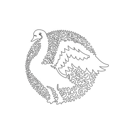 Single curly one line drawing of beautiful swan wingspan. Continuous line drawing design vector illustration of cute domestic animals for icon, symbol, company logo,のイラスト素材