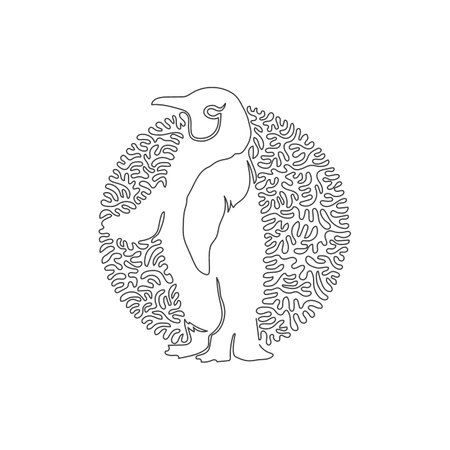 Continuous curve one line drawing of standing penguin. Single line editable stroke vector illustration of a cute penguin for logo, symbol, wall decorのイラスト素材