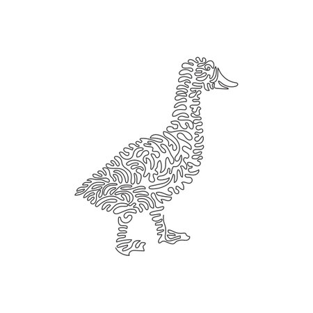 Single curly one line drawing of cute duck. Continuous line drawing graphic design vector illustration of adorable duck for icon, symbol, company logo, posterのイラスト素材