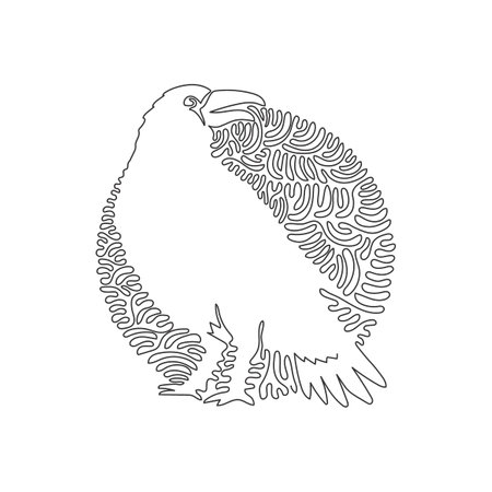 Continuous one curve line drawing of scary crow. Abstract art in circle. Single line editable stroke vector illustration of domestic animal for logo, syimbol, wall decor and poster print decorationのイラスト素材