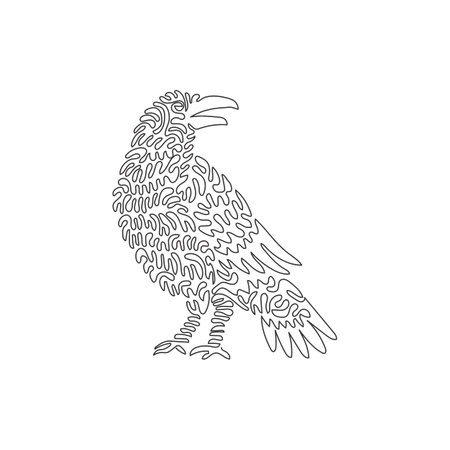 Continuous curve one line drawing abstract art. Crows are intelligent animals. Single line editable stroke vector illustration of crow glossy blackbirds for logo, wall decor, poster print decorのイラスト素材