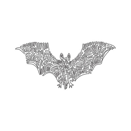 Continuous curve one line drawing. bat, mammals capable of flight. Single line editable stroke vector illustration of bats are agile in flight for logo, wall decor and poster print decorationのイラスト素材