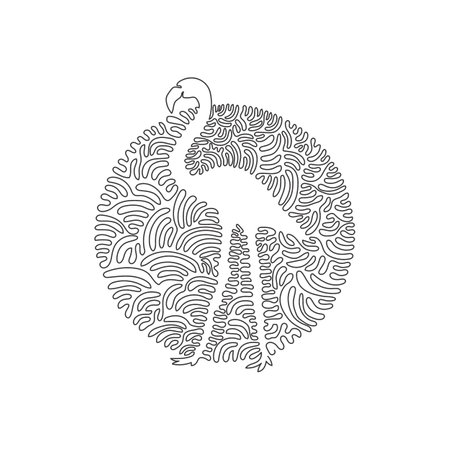 Single one curly line drawing of flamingo with long legs and necks. Continuous line draw graphic design vector illustration of beautiful flamingo for icon, symbol, company logo, boho posterのイラスト素材