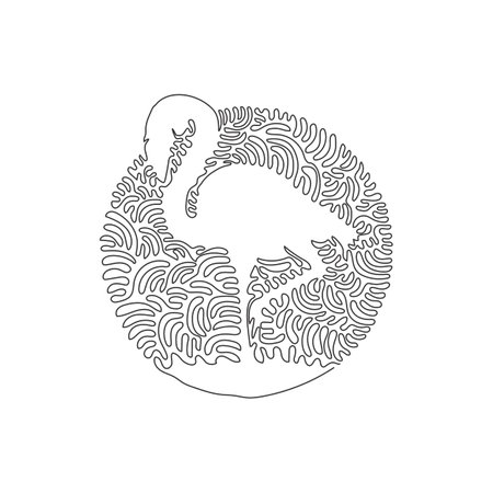 Continuous curve one line drawing of standing flamingo abstract art in circle. Single line editable stroke vector illustration of flamingo have long, graceful necks for logo, wall decor, boho posterのイラスト素材