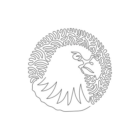 Continuous one curve line drawing of hawk has sharp beaks. Abstract art in circle. Single line editable stroke vector illustration of hawk bird of predatory for logo, wall decor, boho poster printのイラスト素材