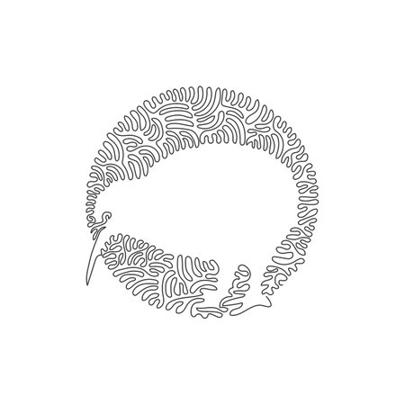 Continuous one curve line drawing of cute kiwi abstract art in circle. Single line editable stroke vector illustration of kiwi's beak is long and pliable for logo, wall decor, poster print decorationのイラスト素材