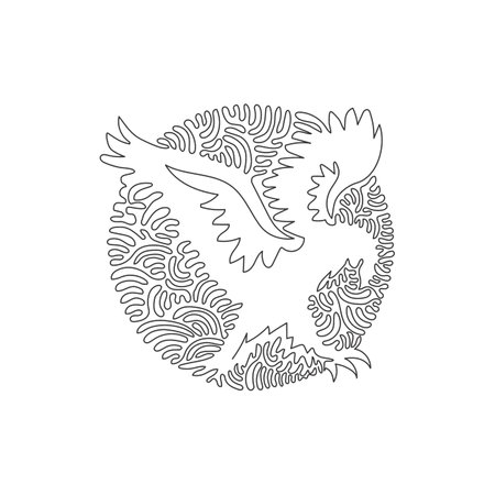 Continuous curve one line drawing of ferocious flying eagle. Abstract art in circle. Single line editable stroke vector illustration of eagle with strong talons for logo, wall decor, boho posterのイラスト素材