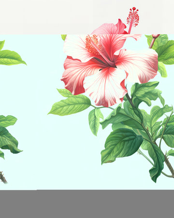 Drawing of beautiful natural hibiscus for home wall decor poster art. Printable decorative botanical flower ornament concept. Drawing design 3D vector illustrationの素材