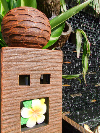 Waterfall on a stone wallの写真素材