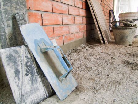 Home Construction with brick wallの写真素材