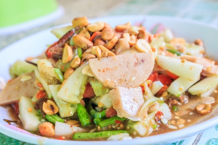 Cucumber spicy salad with pork sausageの写真素材