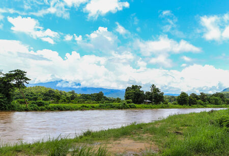 The sky and Pai river Maehongson province  in Thailandの写真素材