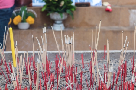 Incense sticks in a Buddhist temple Thailandの写真素材
